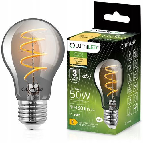 Żarówka LED A60 E27 6W 2200K FILAMENT DYMIONA OZDOBNA RETRO SPIRALNA na Arena.pl