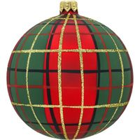 Bombka choinkowa ręcznie malowana - Szkocka krata: czerwono-zielona