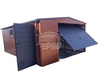 Garaż blaszany 4x6 Brama + drzwi - rynny - okno Brąz GP213