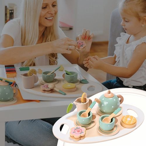 ZESTAW DO HERBATY KAWY DLA DZIECI DREWNIANY SERWIS KAWOWY DO ZABAWY PREZENT na Arena.pl