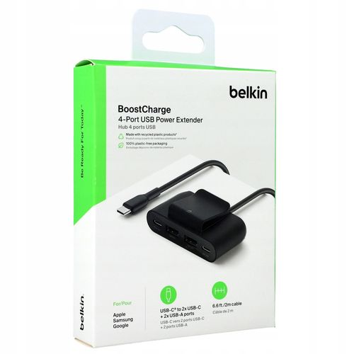 Belkin Hub USB-C do ładowania 30W, 2x USB-A, 2x USB-C 15W, 2m, czarny na Arena.pl