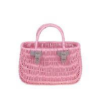 Akcesoria rowerowe MALOWANY WIKLINOWY KOSZ NA ROWER DZIECIĘCY W KOLORZE RÓŻOWYM + PASKI SKÓRZANE 22x10 H13/16 CM