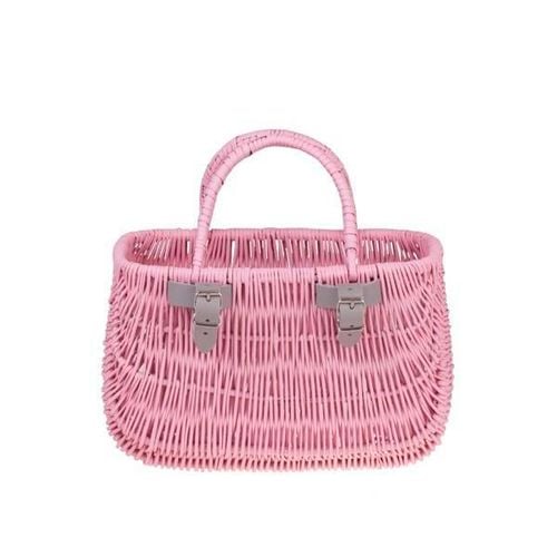 Akcesoria rowerowe MALOWANY WIKLINOWY KOSZ NA ROWER DZIECIĘCY W KOLORZE RÓŻOWYM + PASKI SKÓRZANE 22x10 H13/16 CM na Arena.pl