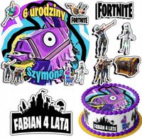 ZESTAW OPŁATEK NA TORT 30CM + 17 POSTACI - FORTNITE + IMIĘ 24CM 26 CM