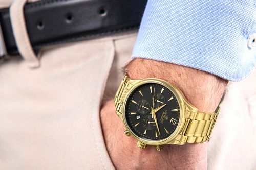 zegarek męski giewont chronograph sapphire złoto czarny gw6310-b4 na Arena.pl