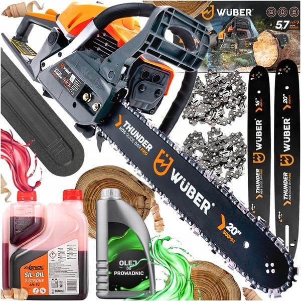PIŁA SPALINOWA PILARKA DO DREWNA ŁAŃCUCHOWA 5,7KM +2 PROWAD +OLEJ +2x ŁAŃC. zdjęcie 1