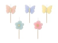 Świeczki urodzinowe motylki i kwiatki, 5 szt.
