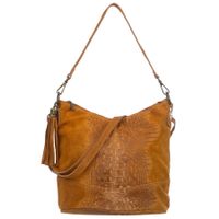 VERA PELLE torebka damska zamszowa listonoszka z frędzelkiem V479 camel