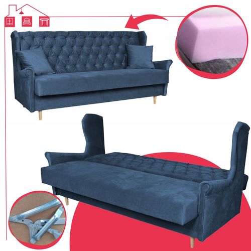 Wersalka niebieska uszak SOFA z funkcją spania welur GAJA Family Meble na Arena.pl