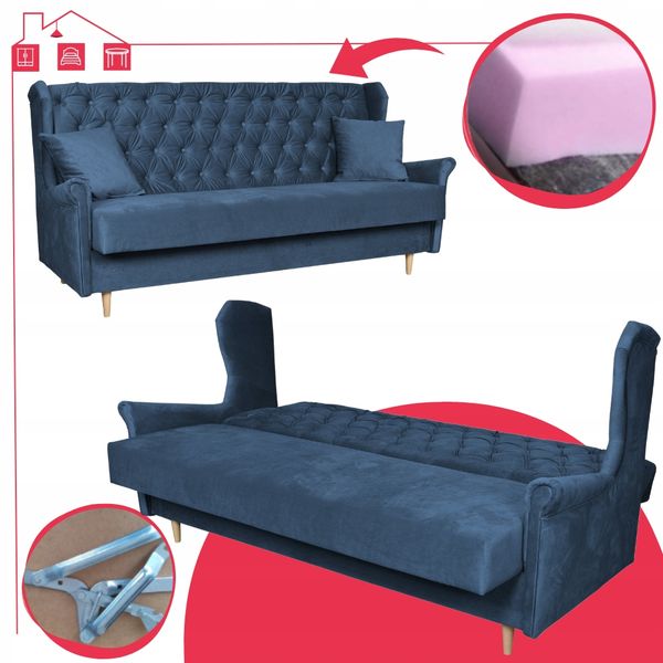 Wersalka niebieska uszak SOFA z funkcją spania welur GAJA Family Meble zdjęcie 15