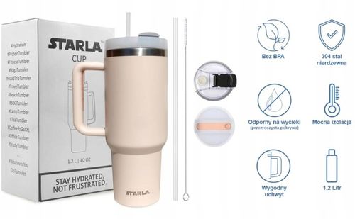 MEGA KUBEK TERMICZNY 1.2L UCHWYT SŁOMKA 2 POKRYWKI SZCZELNY na Arena.pl