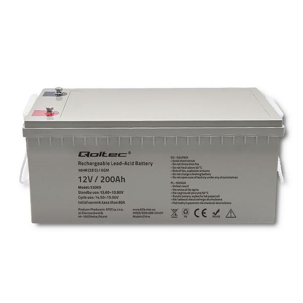 Qoltec Akumulator AGM | 12V | 200Ah | max. 3000A zdjęcie 5