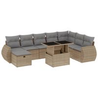 9-cz. zestaw mebli ogrodowych z poduszkami, beżowy, polirattan
