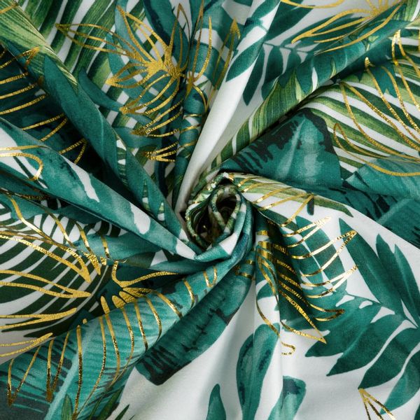 Zasłona gotowa na taśmie DAVOS 140x270 biało zielona w liście monstery zdjęcie 9