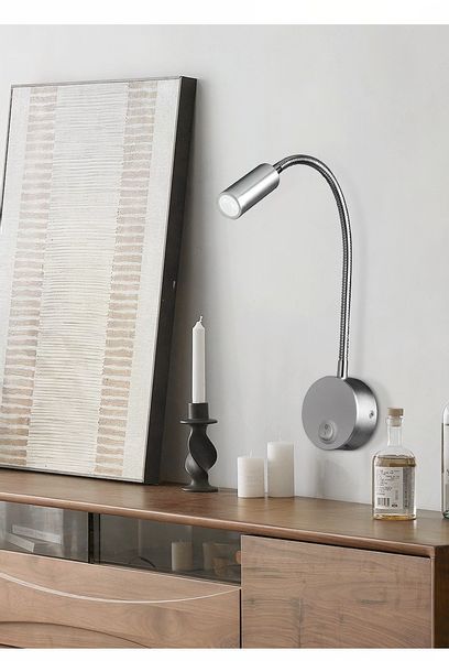 Srebrna lampka FLEXI nocna do czytania do sypialni Kiniet LED 3W Wobako zdjęcie 12