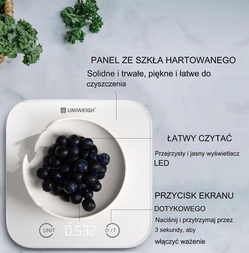 Waga kuchenna szklana UNIWEIGH UNI-EK012B 5KG PREMIUM LED na Arena.pl