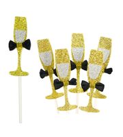 Pikery do babeczek brokatowe szampan, 5 szt.