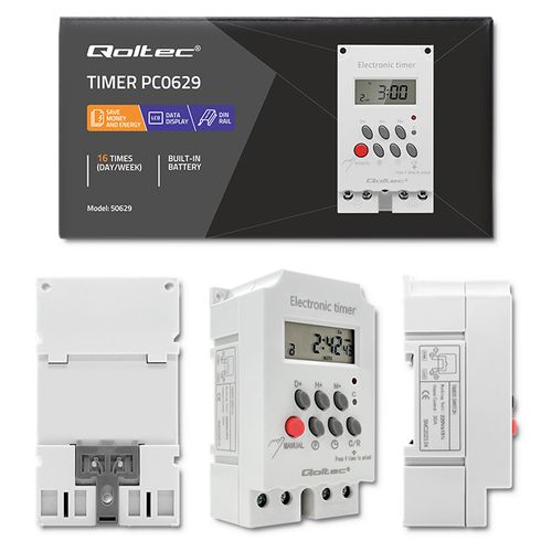 Qoltec Elektroniczny programator czasowy PC0629 na szynę DIN LCD na Arena.pl