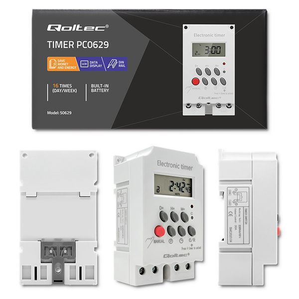 Qoltec Elektroniczny programator czasowy PC0629 na szynę DIN LCD zdjęcie 10