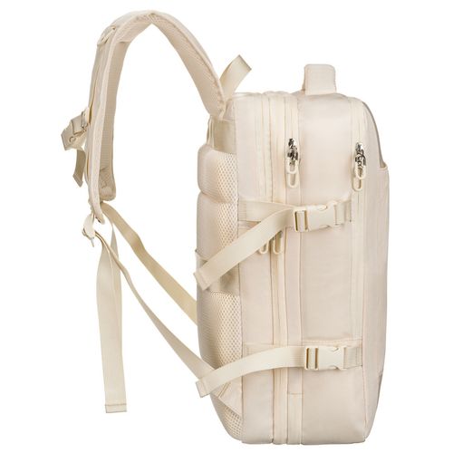 praktyczny plecak podróżny w kolorze ecru, wyposażony w siatkowaną na Arena.pl