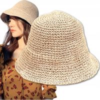 Słomkowy Kapelusz beżowy damski LETNI Eko bucket hat Lato beż PLAŻOWY Hat