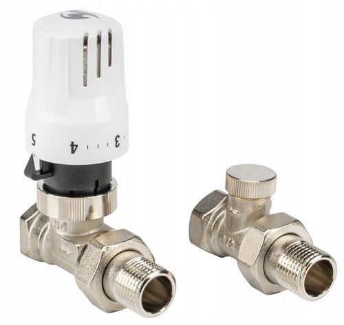 ZESTAW TERMOSTATYCZNY PROSTY ZAWORY FI 1/2" GŁOWICA TERMOSTATYCZNA KOMPLET na Arena.pl