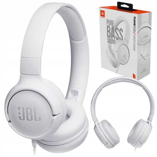 SŁUCHAWKI PRZEWODOWE JBL TUNE 500 BIAŁE NAUSZNE PRZETWORNIK 32 MM zdjęcie 1