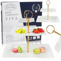 PATERA PORCELANOWA PIĘTROWA BIAŁA NOWOCZESNA NA CIASTO OWOCE 2-POZIOMOWA