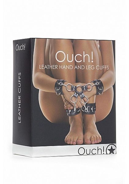 Leather Hand And Legcuffs - Black zdjęcie 2
