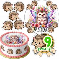 ZESTAW OPŁATEK NA TORT 20CM + 16 POSTACI - JEŻ JEŻYK + IMIĘ 15CM 18CM