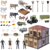 Farma Zestaw Rolników Z Gospodynią Domek Rolnika Zwierzęta Traktor Zagroda