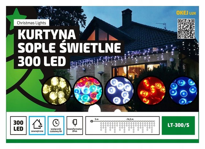 KURTYNA SOPLE 300LED 15m ZEWNĘTRZNE TIMER NIEBIESK zdjęcie 1
