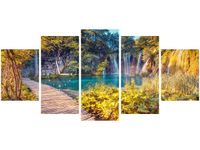 70CM 150CM ZEGAR 5 ELEM JEZIORO PLITVICE JESIENIĄ DRUK OBRAZ