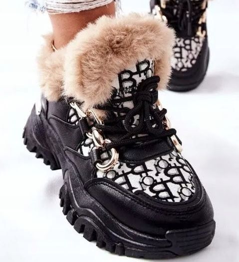 BUTY DAMSKIE SNEAKERSY CZARNE OCIEPLANE r.37 zdjęcie 1