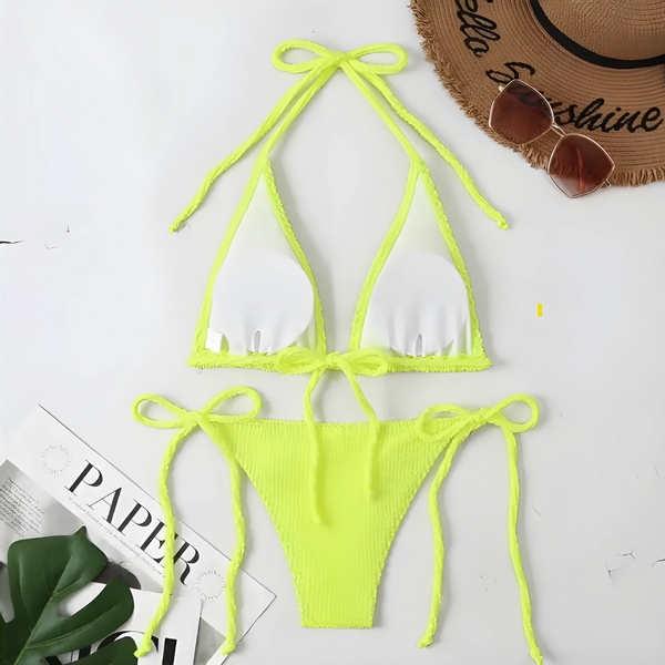 DWUCZĘŚCIOWY STRÓJ KĄPIELOWY BIKINI NEON MARSZCZONE WIĄZANE OPALENIZNEXL zdjęcie 8