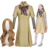 STRÓJ KOSTIUM PRZEBRANIE SUKIENKA MEGAN M3GAN LALKA HALLOWEEN 134 / 140 CM