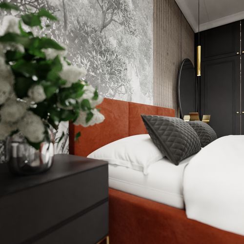 ŁÓŻKO TAPICEROWANE DO SYPIALNI 180x200 ŁÓŻKO PODWÓJNE Z POJEMNIKIEM MIODOWE na Arena.pl