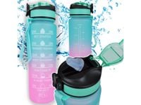 Butelka motywacyjna na wodę 1000ml z miarką siłownia 1l miętowo-różowa