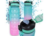 Butelka motywacyjna na wodę 1000ml z miarką siłownia 1l miętowo-różowa