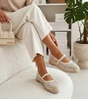 Beżowe Espadryle Na Platformie Zdobione Cyrkoniami Mireille 37