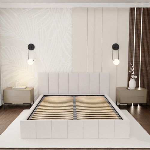 ŁÓŻKO TAPICEROWANE DO SYPIALNI 140x200 ŁÓŻKO PREMIUM Z POJEMNIKIEM KREMOWE na Arena.pl