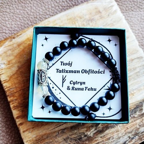 Bransoletka Męska Talizman Obfitości CYTRYN Runa FEHU Bogactwo Pieniądze na Arena.pl