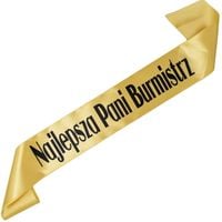 Najlepsza Pani Burmistrz - złota szarfa z czarnym nadrukiem