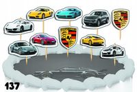 TOPPERY NA TORT OZDOBNE DEKORACJA ZESTAW - SAMOCHODY PORSCHE PREMIUM 10szt.