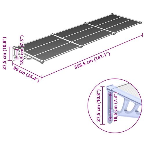 Daszek nad drzwi, szaro-przezroczysty, 358,5x90 cm, poliwęglan na Arena.pl