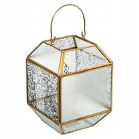 LAMPION SZKLANY LATARENKA ŚWIĄTECZNA ZŁOTA SZKLANA DEKORACJA 14X20 CM