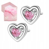 KOLCZYKI SREBRNE DLA DZIEWCZYNKI SERCA Z RÓŻOWĄ CYRKONIĄ PREZENT URODZINY