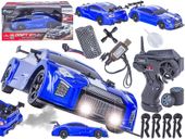 DUŻY Samochód Do Driftu Auto RC Drift 1:16 2,4 GHz PARA DYM 4WD Niebieski Nissan GTR LED