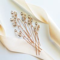 Złoty komplet ozdób do włosów 6 szpilek z perlami cyrkoniami do fryzury