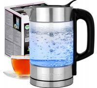 CZAJNIK ELEKTRYCZNY SZKLANY LED PODŚWIETLANY DZBANEK 1600W 1L STALOWY INOX